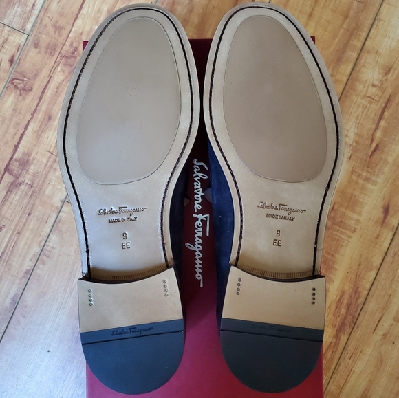 SOLD SALVATORE FERRAGAMO MEN'S ROLO 6 DARK BLUE BUC SUEDE LOAFERS SZ 9 EE - Picture 5 of 8